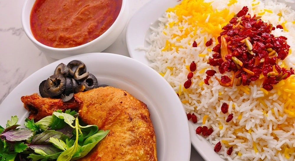 Traditional Persian meal spread with various dishes